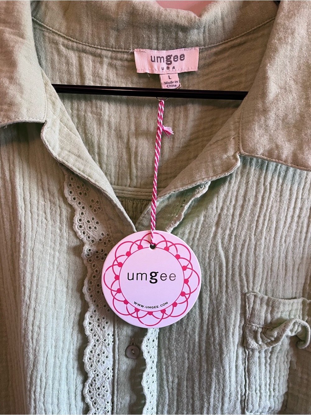 Sherbet Green Gauze Button-Down Tunic Dress - Picture 6 of 8